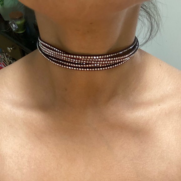 Burgundy Rhinestones Choker - Picture 7 of 8